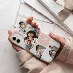 Colorblokfoto Collage & Monogram Case-Mate iPhone Case<br><div class="desc">De de telefoongeval van de grafische foto collage kenmerkt vijf van uw favoriete foto's in een gerasterde lay-out met tegenover elkaar stellende zwarte roze vierkanten. Pas uw monogram aan met één initiaal in wit.</div>