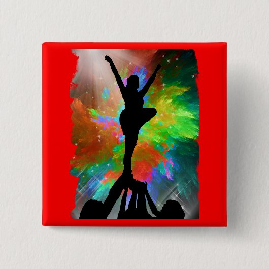 Colorburst Achtergrond met Cheerleraders Vierkante Button 5,1 Cm (Voorkant)