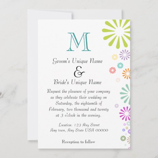 Colorbursts Monogram bruiloft Kaart (Voorkant)