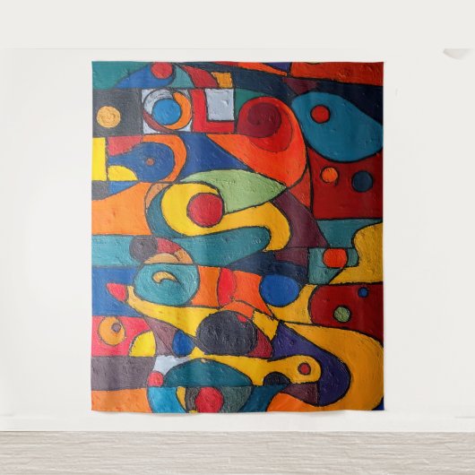Colorcube 1 Kleurrijk kubisme Tapestry Wandkleed (Voorkant)