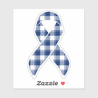 Colorectal Cancer Awareness Plaid Dark Blue Ribbon Sticker