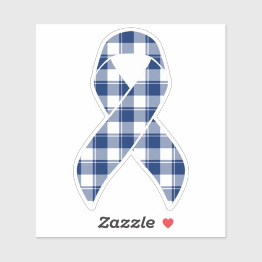Colorectal Cancer Awareness Plaid Dark Blue Ribbon Sticker (Vel)