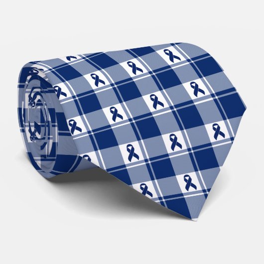 Colorectal Cancer Awareness Plaid Dark Blue Ribbon Stropdas (Opgerold)