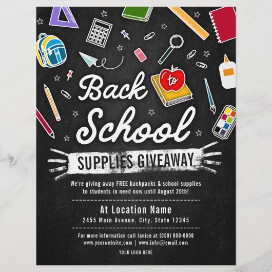 Colored Back To School Supply Giveaway Chalkboard Flyer (Voorkant)