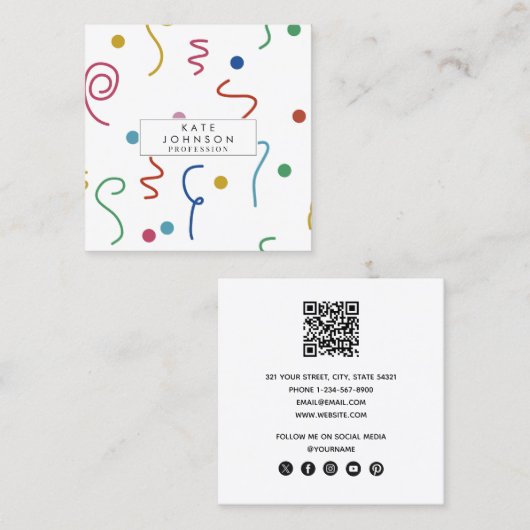 Colored Party Confetti Party Event Planner Vierkante Visitekaartje (Voorkant / Achterkant)