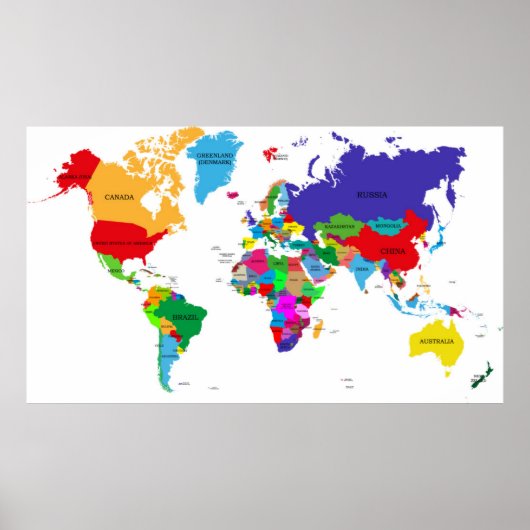 Colored Political World Map Poster (Voorkant)