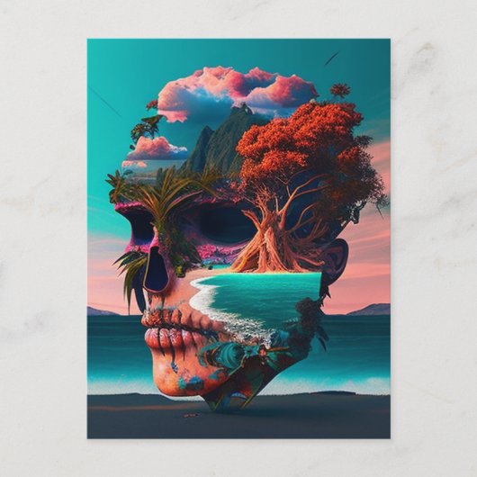 Colored skull head briefkaart (Voorkant)