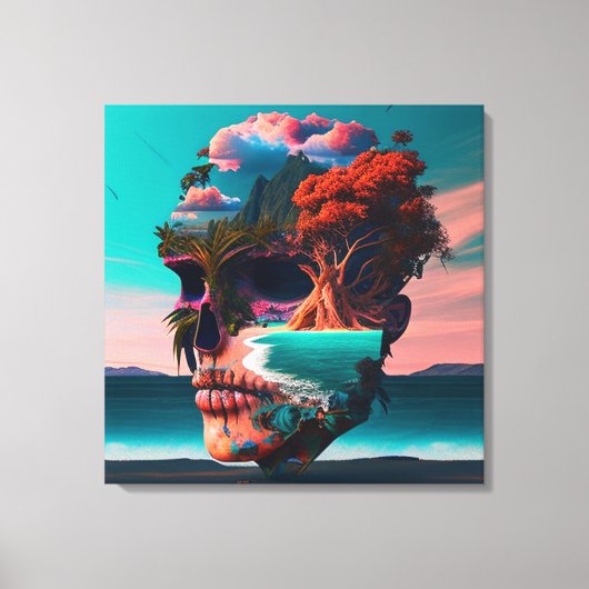 Colored skull head canvas afdruk (Voorkant)