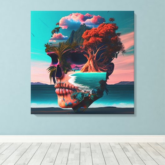 Colored skull head canvas afdruk (Insitu (Houten vloer))
