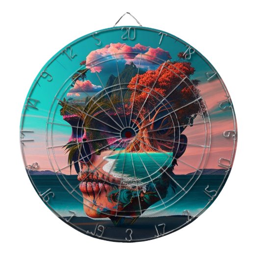Colored skull head dartbord (Voorkant)