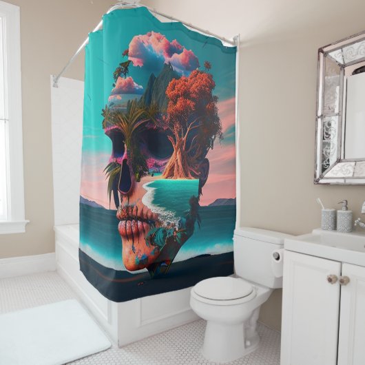 Colored skull head douchegordijn (In situ)