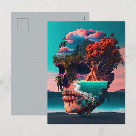 Colored skull head feestdagenkaart (Voorkant / Achterkant)