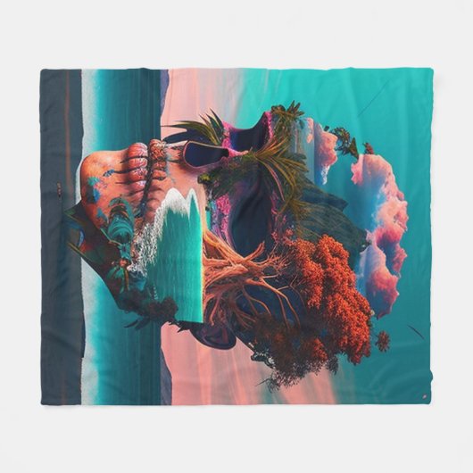 Colored Skull Head Fleece Deken (Voorkant (Horizontaal))