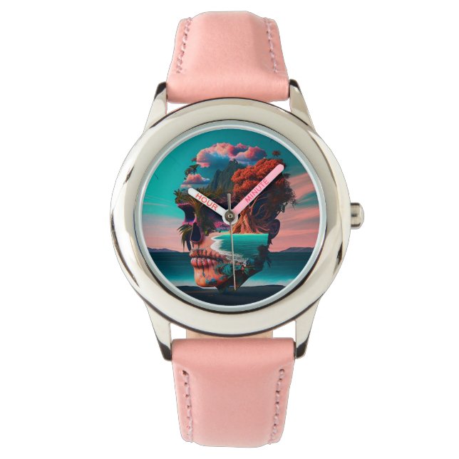 Colored skull head horloge (Voorkant)