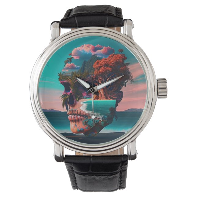 Colored skull head horloge (Voorkant)