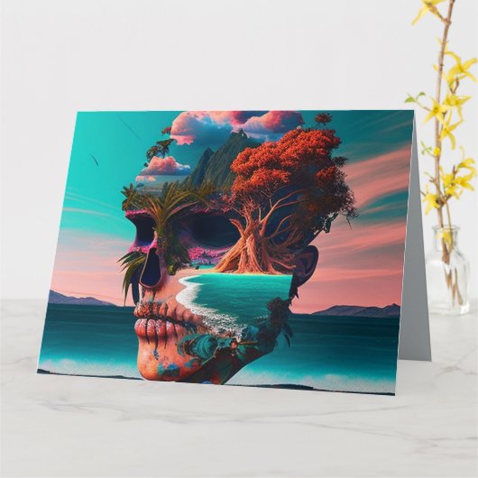 Colored Skull Head Kaart (Gele Bloem)