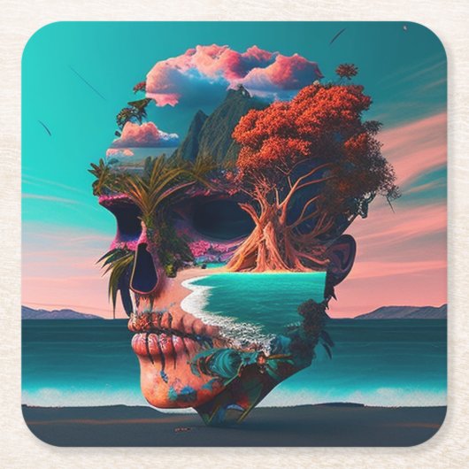 Colored Skull Head Kartonnen Onderzetters (Voorkant)