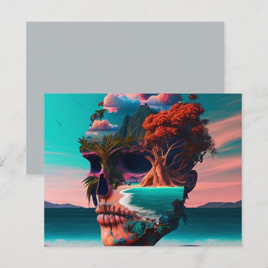 Colored Skull Head Notitiekaartje (Voorkant / Achterkant)