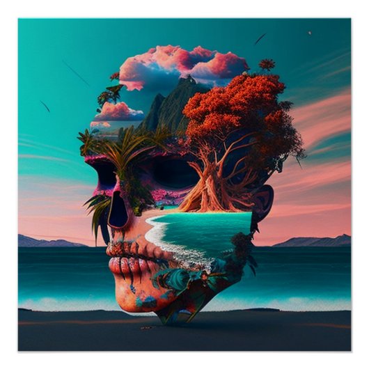 Colored skull head perfect poster (Voorkant)