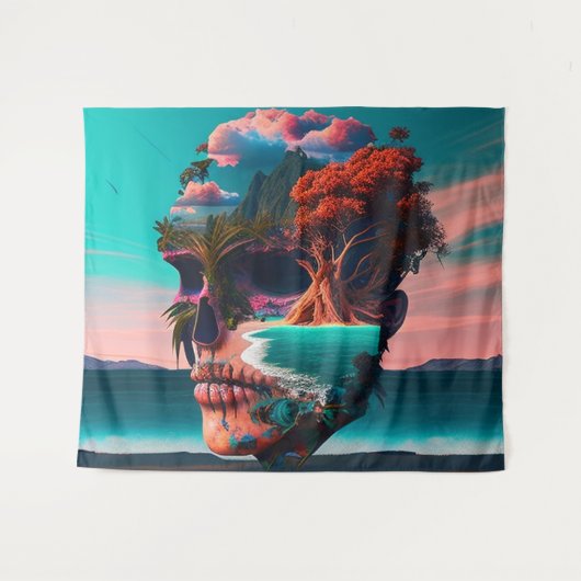 Colored skull head wandkleed (Voorkant (horizontaal))