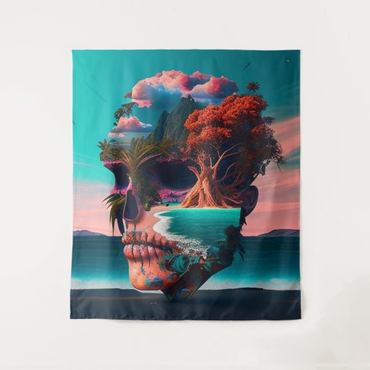 Colored skull head wandkleed (Voorkant)