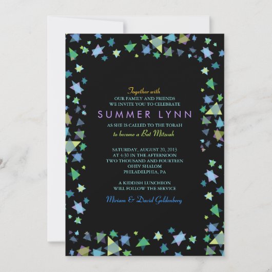 COLORED STARS Bar Bat Mitzvah Invitation Kaart (Voorkant)