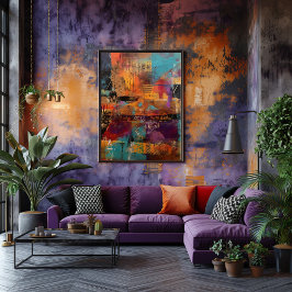 Colores y Formas: Collage Abstracto de Energía Foto Afdruk