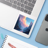 Colorfall Grove – Herfst boslandschap vierkant Sticker (Laptop met iPhone)