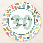 Colorful 30th Birthday Custom Name Ronde Kartonnen Onderzetter (Voorkant)