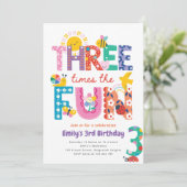 Colorful 3rd Birthday Invite, Three Times the Fun Kaart (Staand voorkant)