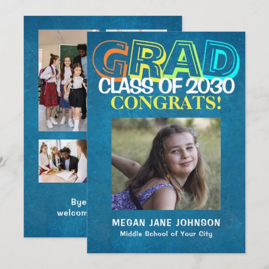 Colorful 5 foto's afstuderen middelbare school aankondiging (Voorkant / Achterkant)