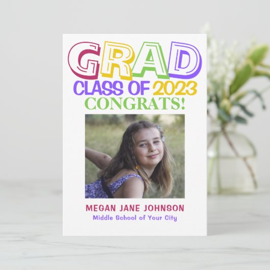 Colorful 5 foto's afstuderen middelbare school aankondiging (Staand voorkant)