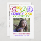 Colorful 5 foto's afstuderen middelbare school aankondiging (Voorkant / Achterkant)