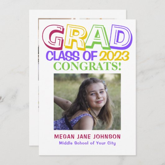 Colorful 5 foto's afstuderen middelbare school aankondiging (Voorkant / Achterkant)