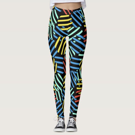 Colorful 80s Memphis Design Circular Pattern Leggings (Voorkant)