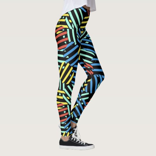 Colorful 80s Memphis Design Circular Pattern Leggings (Rechts)