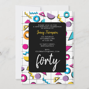 Colorful 80's Retro Geometric Birthday Kaart