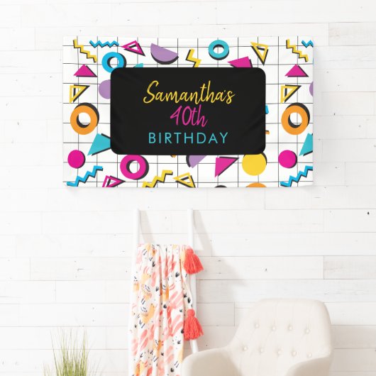 Colorful 80's Retro Geometric Birthday Spandoek (Insitu)