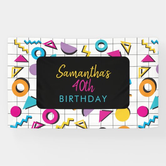 Colorful 80's Retro Geometric Birthday Spandoek (Horizontaal)