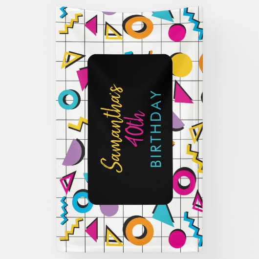 Colorful 80's Retro Geometric Birthday Spandoek (Verticaal)