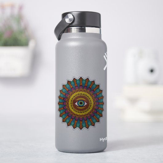 Colorful 90s Mandala Art -Trippy Third Eye Graphic Sticker (HydroFlask)