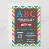 Colorful ABC Kinder Alphabet Birthday Party Kaart (Voorkant)