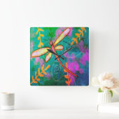 Colorful Abstract Art Dragonfly Vierkante Klok (Huis)