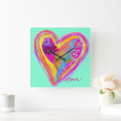 Colorful Abstract Art Heart Vierkante Klok (Huis)