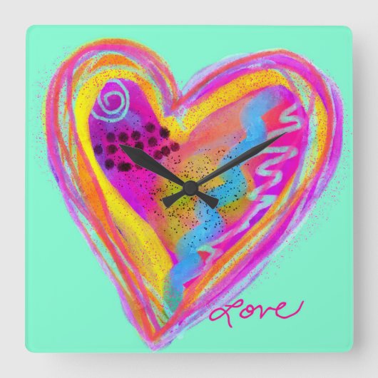Colorful Abstract Art Heart Vierkante Klok (Voorkant)