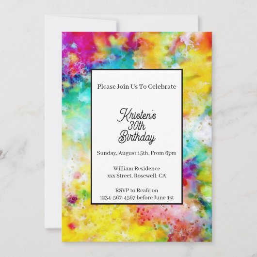 Colorful Abstract Birthday Invitation Kaart (Voorkant)