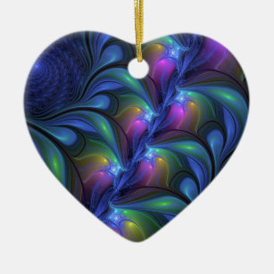 Colorful Abstract Blue roze Green Fractal Heart Keramisch Ornament