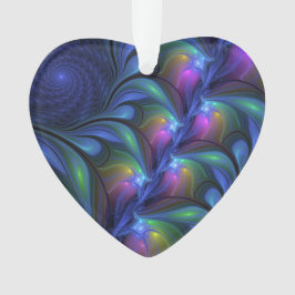 Colorful Abstract Blue roze Green Fractal Heart Ornament
