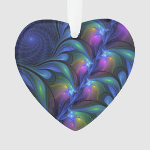 Colorful Abstract Blue roze Green Fractal Heart Ornament