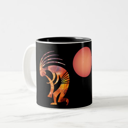 Colorful Abstract Cave Petroglyphs Kokopelli Tweekleurige Koffiemok (Voorkant links)